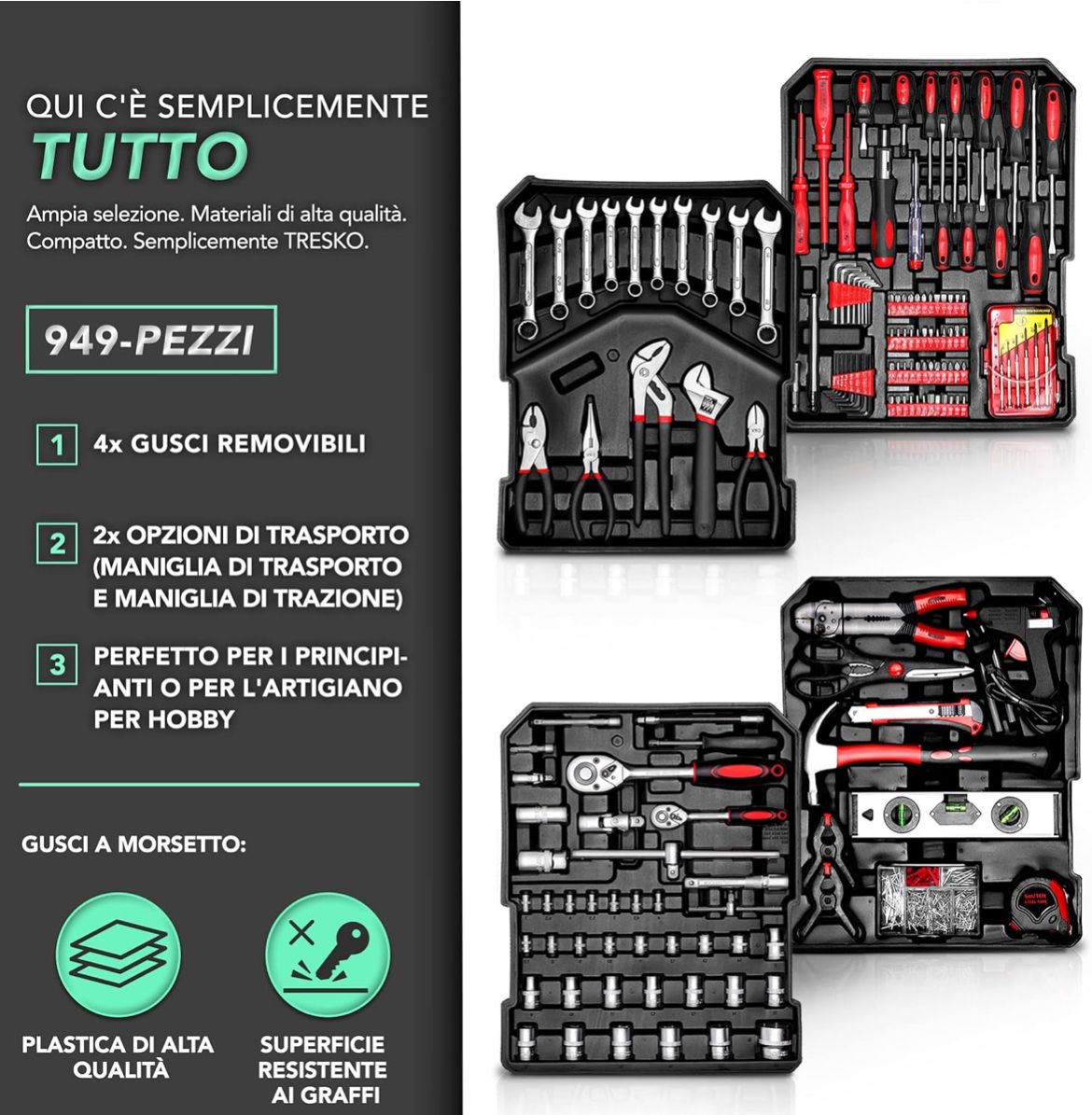 Valigia Set Attrezzi Professionale 949 Pezzi con Trolley