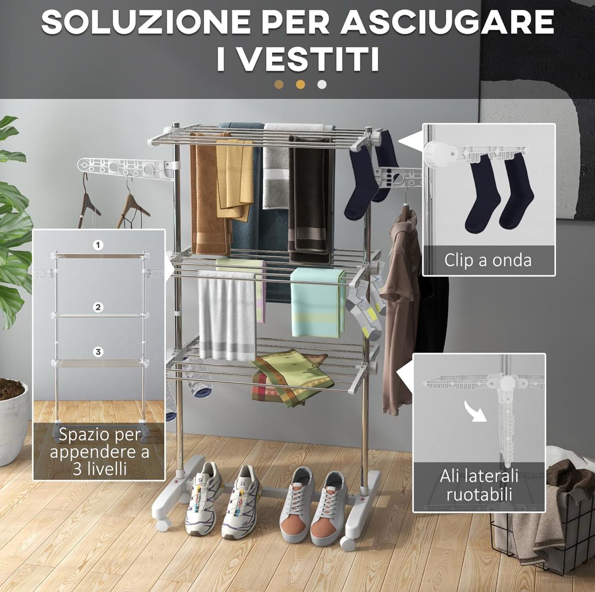 Stendibiancheria Pieghevole su Ruote