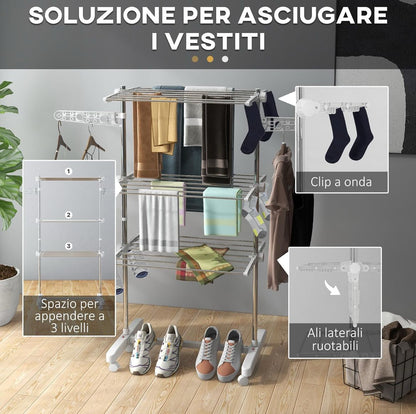 Stendibiancheria Pieghevole su Ruote